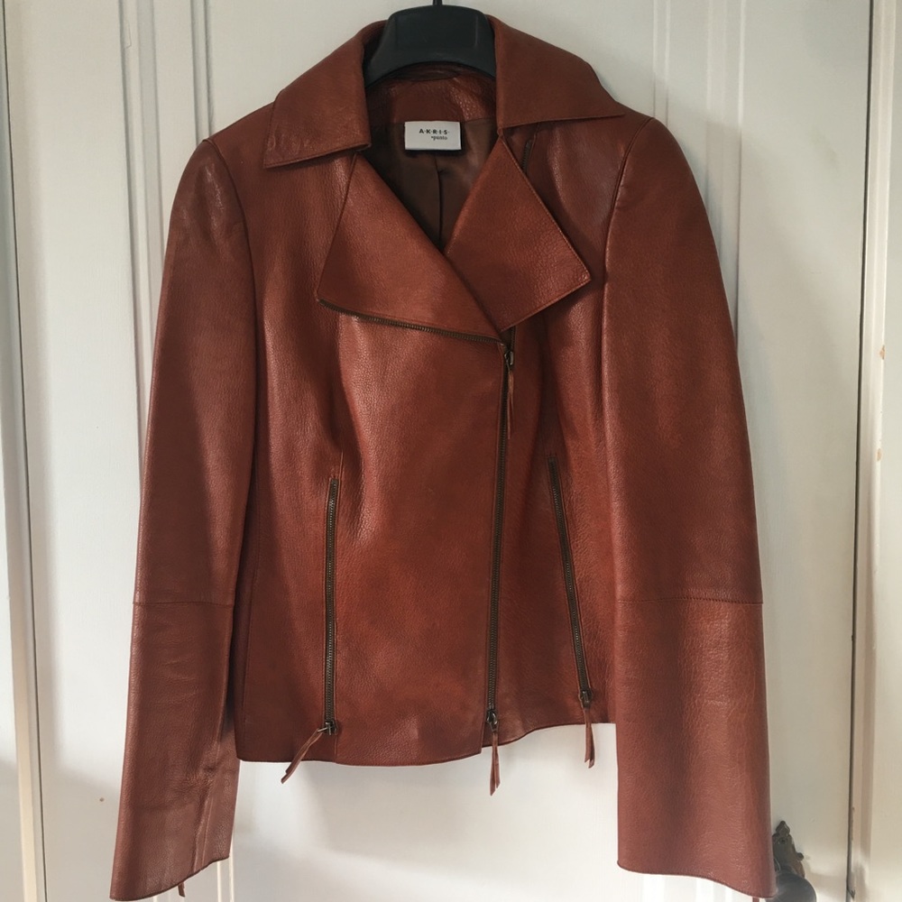 Vintage Akris Punto Cognac Lambskin Moto Jacket